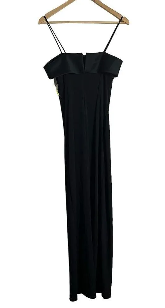 Alex Evenings Black Satin Straight Neck Column Maxi Formal Gown Size 6 - Image 4