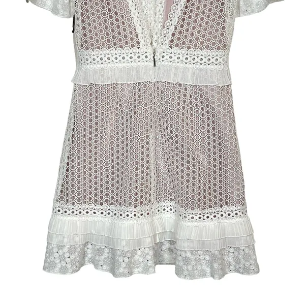 NEW Saylor Luka Mini Dress Women's Size Small White Floral Lace High Neck Lilac - Image 5