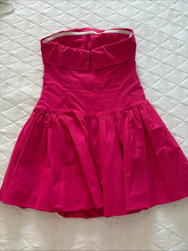 Hello Molly Looking Luxe Strapless Pleated Flared Mini Dress Pink Size Large 8 - Image 11