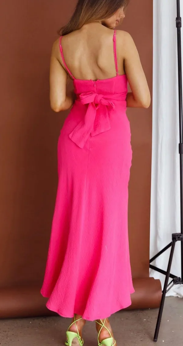 Twin Flame Drawstring Bust Midi Dress in Hot Pink - Image 2