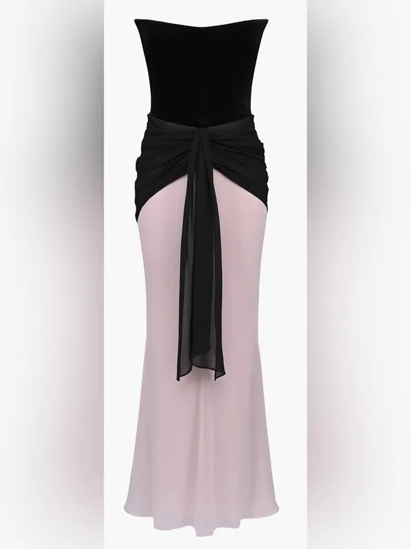 NEW House of CB CLARA Black and Blush Chiffon Strapless Maxi Dress Size S - Image 3