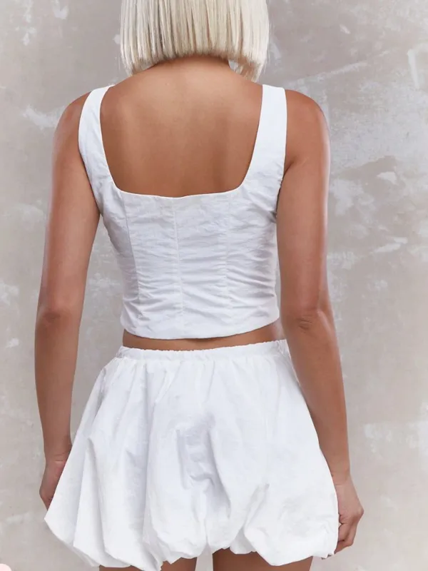 MISSGUIDED White Corset Tank Top Bubble Hem Mini Skirt Matching Set Size XS - Image 12