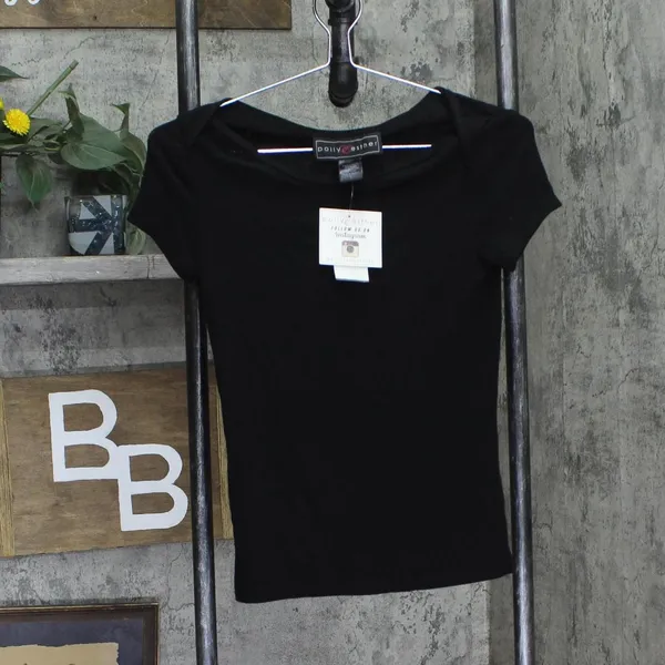 NWT Polly & Esther Juniors Solid Scoop-Neck Skimmer Top Black L - Image 2