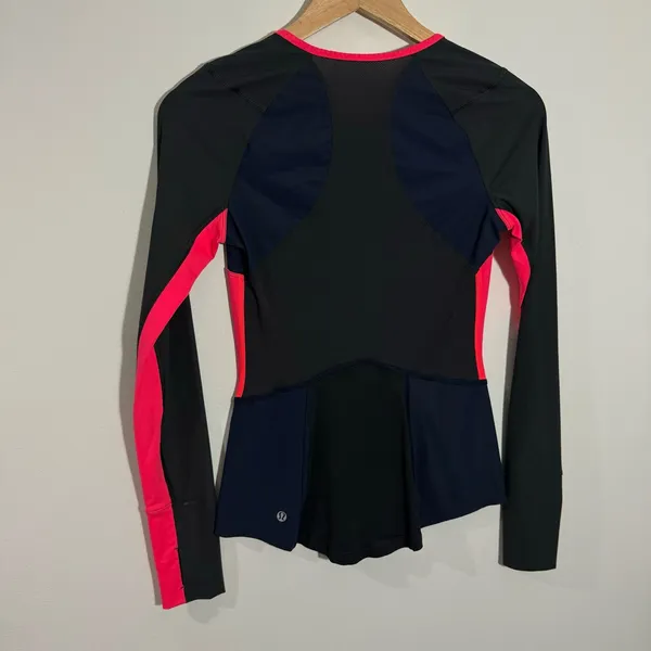 Lululemon Trail Bound Long Sleeve Deep Coal‎ Deep Navy Electric Coral Size 4 - Image 6