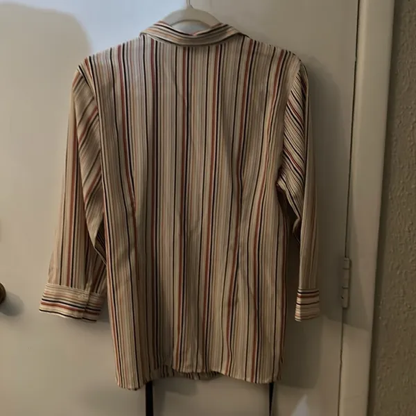 Motherhood Maternity Striped Button Up Tie Belt Elastic Waist Top L Multicolor - Image 4