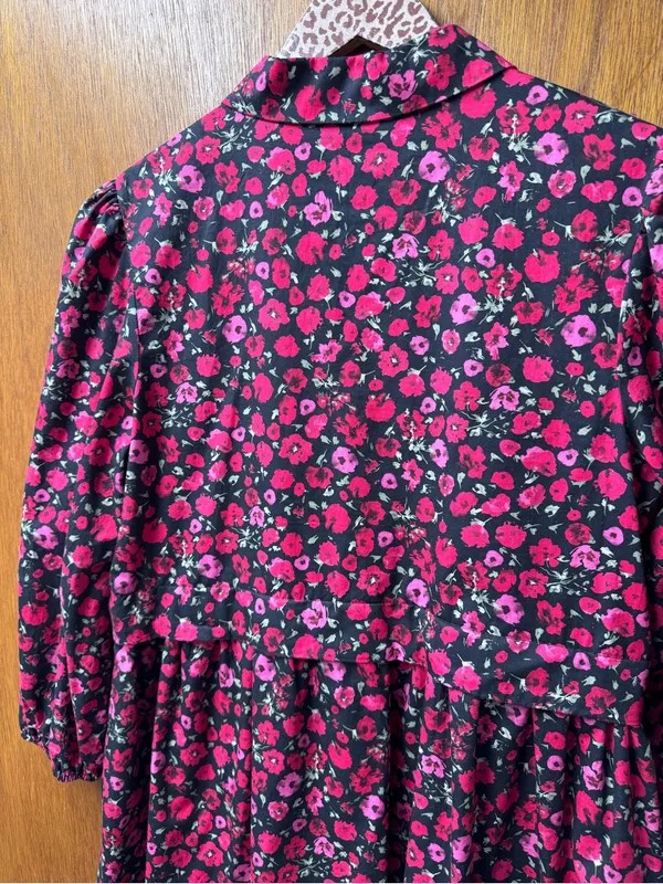 English Factory Floral Shirtdress Mini Dress 100% Cotton 3/4 Sleeves Pink Medium - Image 11