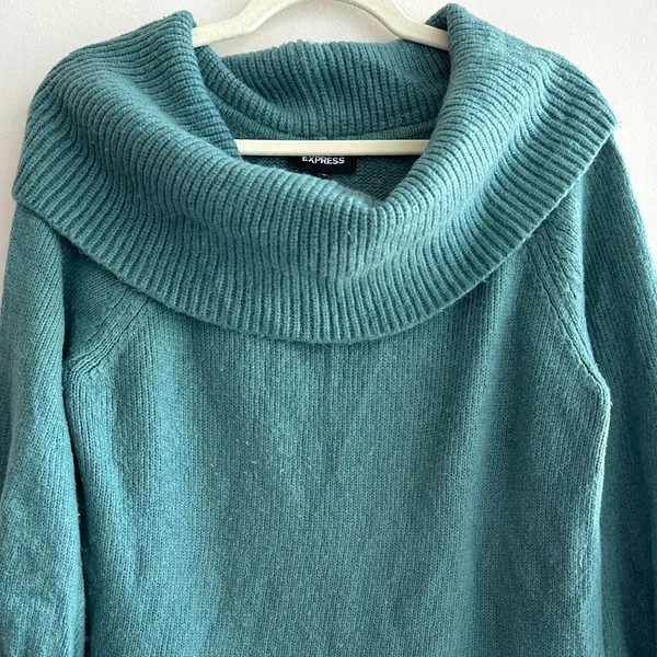 Express Teal Cowlneck Balloon Sleeve Sweater, Size Large - Image 3