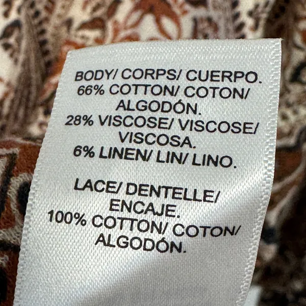 Lucky Brand Paisley Tassel Peasant Boho Jersey Blouse XL Cotton Linen Blend Rust - Image 8