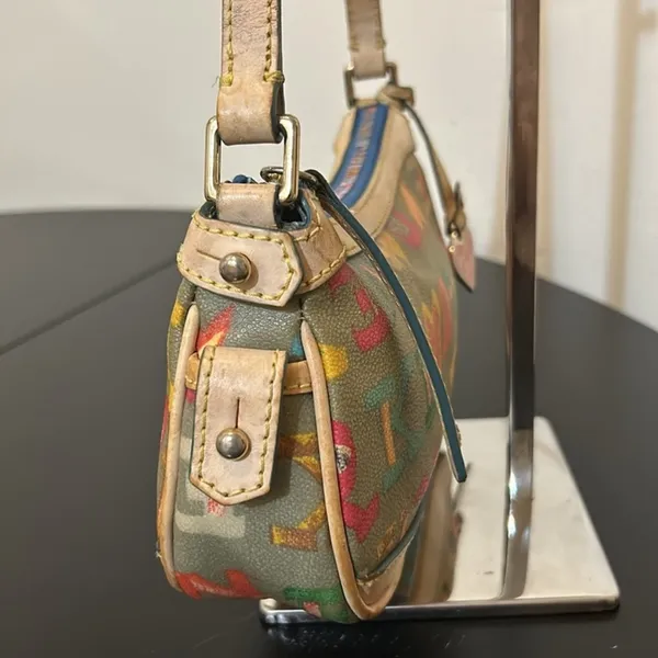Dooney & Bourke Rainbow Zipper Bag, Heart Charm. Coated Canvas & Leather - Image 7