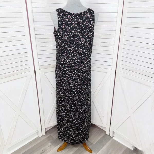 Vintage 90s Y2K Kathie Lee Floral Sleeveless Shift Maxi Dress Black Pink Medium - Image 4