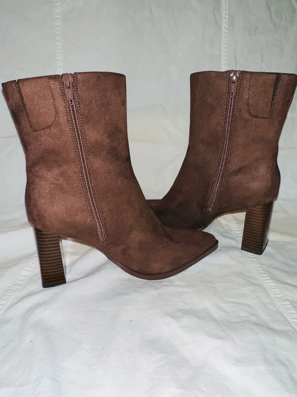 Brown Suede-Look Block Heel Ankle Boots Size 6 - Image 5