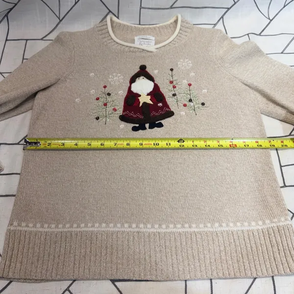 Christopher & Banks Sweater Small Beige Santa Hand Embroidered Christmas Holiday - Image 4