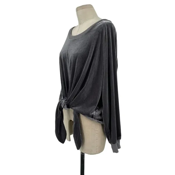 NUDE Apparel Co. Velour‎ Front Tie Knot Pullover Top Gray Size XS - Image 5