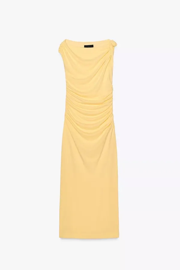Zara maxi fitted bodycon dress butter yellow casual wedding party evening - Image 10