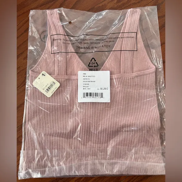Free People Ribbed Pink V-Neck Tank Top M - Image 2