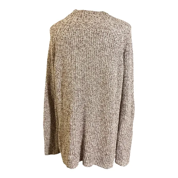 LOFT Chunky Knit Crewneck Sweater Medium Heathered Burgundy Marbled Tunic - Image 2