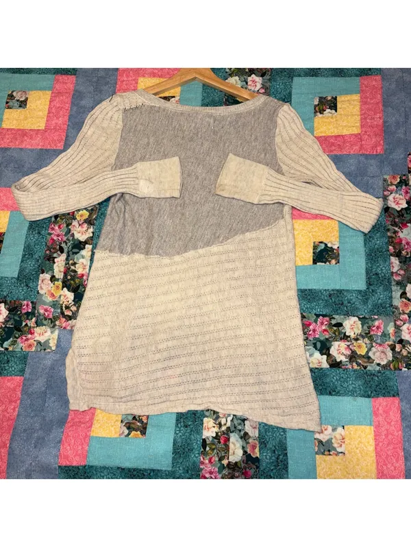 Anthropologie Saturday Sunday Woman’s M Mixed Knit Pullover Sweater Gray/Cream - Image 5