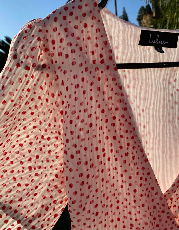 Lulus White & Red Polka Dot Wrap Top - Image 3