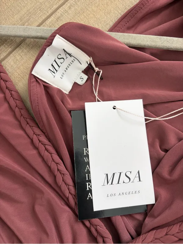 MISA Los Angeles Cap Sleeve V Neck Braided Tie Back Flowy Boho Maxi Dress NWT Rose Brown Sm - Image 6