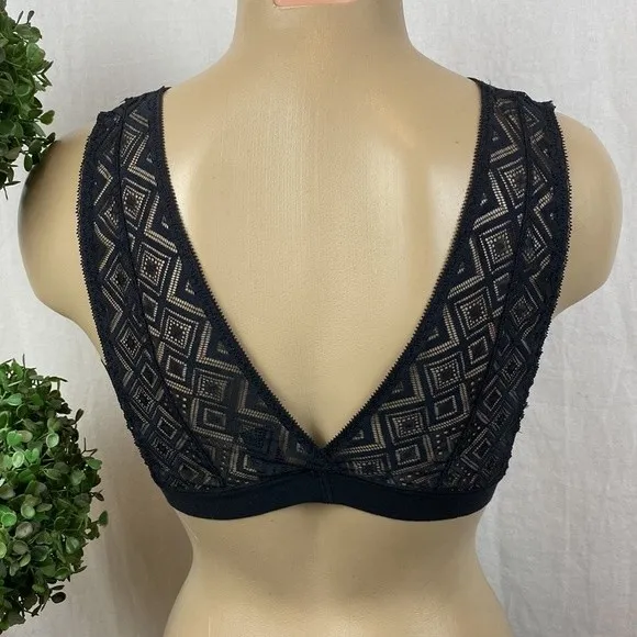 DKNY Black Sheer Unlined Wire Free Lace V Neck Bralette Bra Top M - Image 3