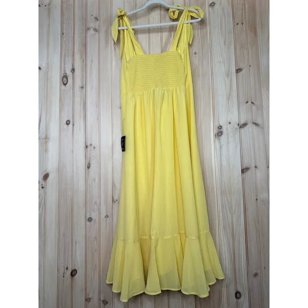 NWT Lulus Summer Invite Yellow Tie-Strap Tiered Midi Dress Ruffled Size XL - Image 7