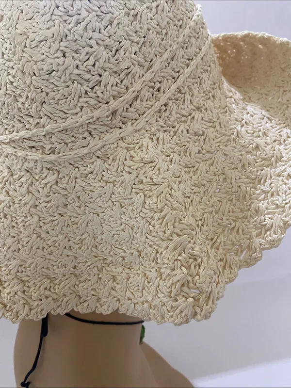 Cream Crochet Sun Hat with Wide floppy Brim - Women - Image 5