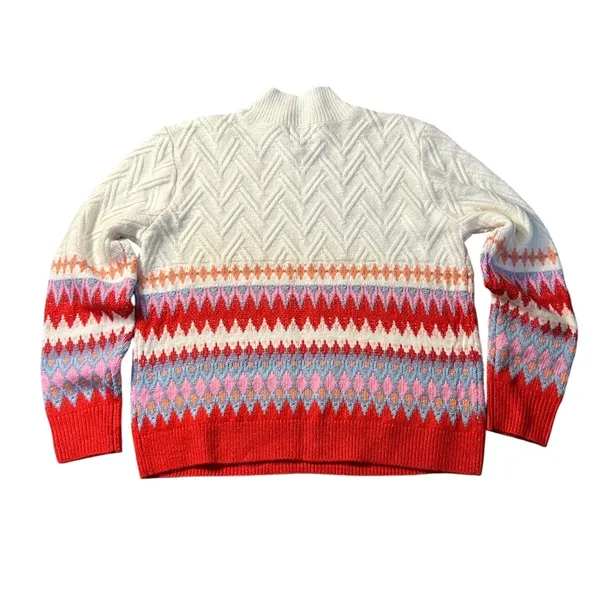 St Johns Bay Womens Mock Neck Fair Isle Cable Knit Sweater Cream Red Large - Image 4