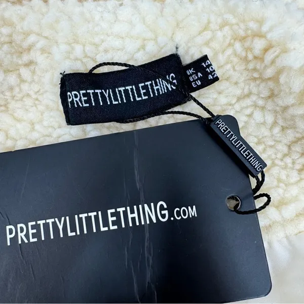 Pretty Little Thing Faux Sherpa Double Breasted Teddy Coat Cream 10 Borg‎ Lapel - Image 13