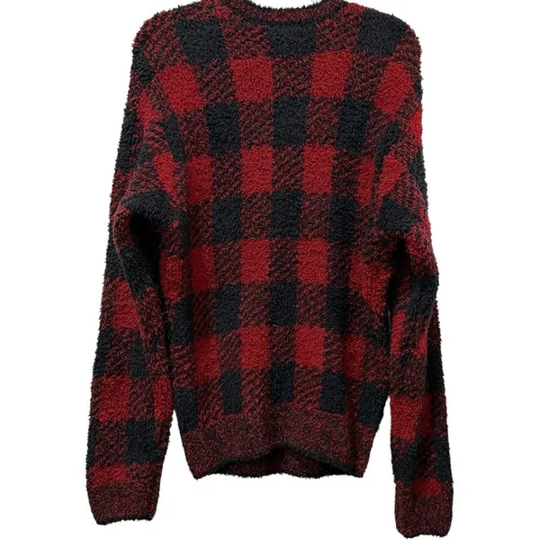 Skims Teddy Knit Crewneck Sweater Buffalo Check‎ Plaid Red Black SM - Image 3