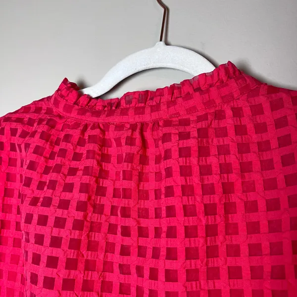 Sugarlips Gretna Organza Check Puff Sleeve Blouse Red M - Image 7