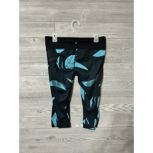 Lululemon Run Top Speed Crop Leggings Sz 8 Peacock Blue Black‎ Pocket Luxtreme - Image 3