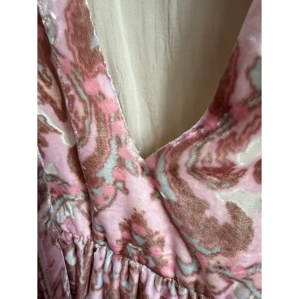 Paisley Boho Babydoll Mini Free People Dress Small Pink Velvet Burnout - Image 6