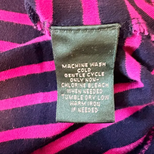 Lauren Ralph Lauren Pink Navy Striped Cotton Boat Neck Top Gold Buttons XS - Image 7