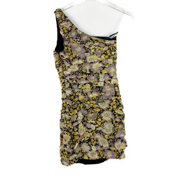 Zara NWT Floral Ruched One Shoulder Mini Dress Metallic Size XS NEW - Image 8