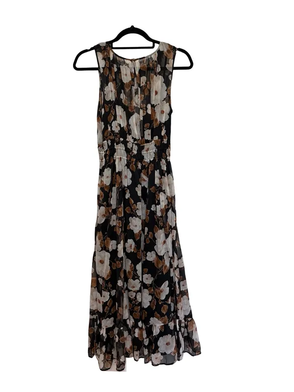 Abercrombie Black and Brown Fall Floral Sleeveless Midi Dress - Size S - Image 2