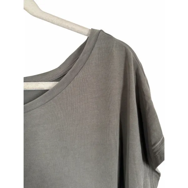 Express Women Sz Large Gray Green Boxy Shirt Top Pullover Cap Sleeve Scoop Neck - Image 4