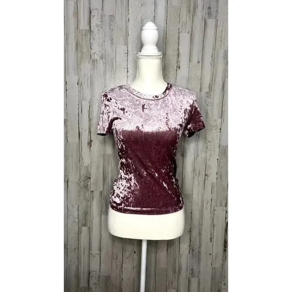 Free People Women's‎ Size Small Pink Velvet Short Sleeve Baby Tee Top Casual - Image 2
