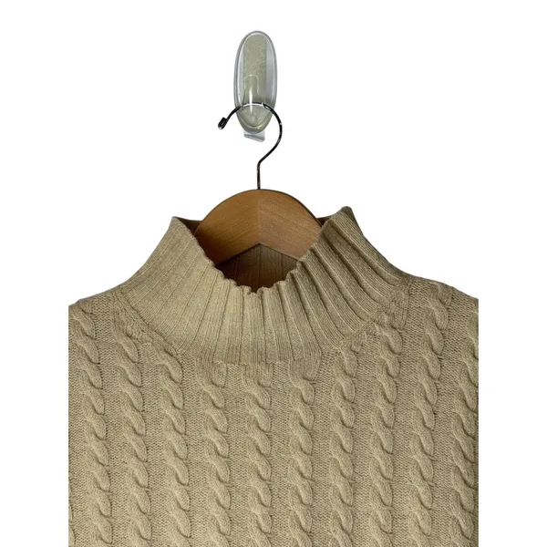 Ann Taylor Sweater Women Large Tan Cable Knit Lambswool Mock Neck Long Sleeve - Image 4