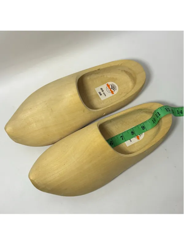 Dutch Holland Handmade Traditional Plain Solid Wood Wooden Clog Shoes Size 39 - Image 6