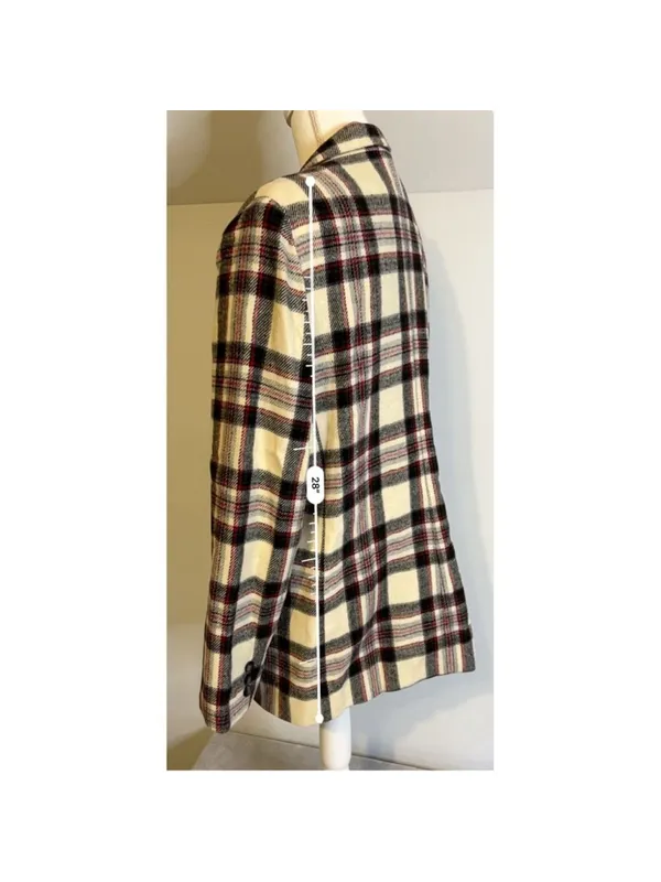 Women’s Cream Plaid Wool Blazer Single Button XL Red - Image 5