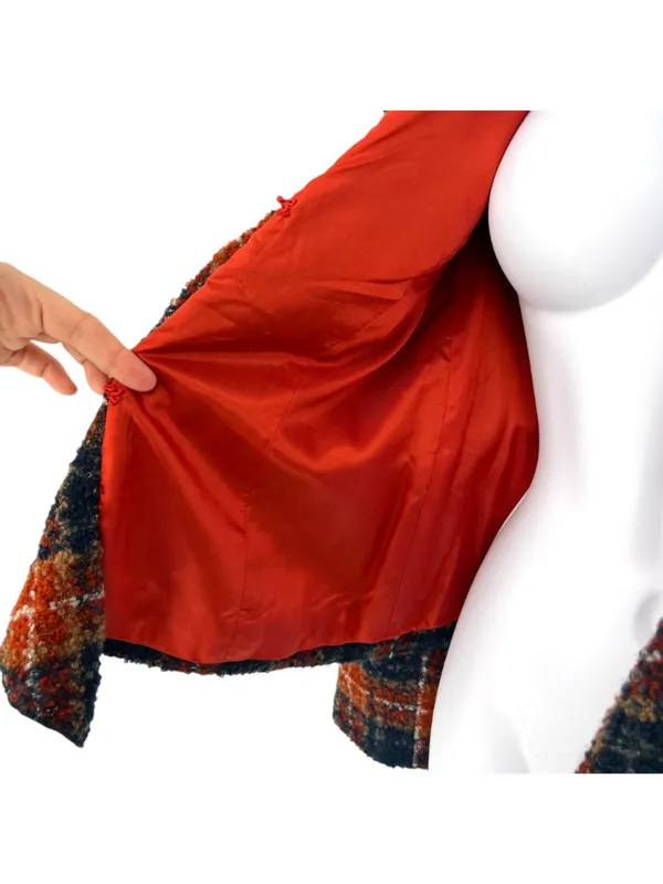 Anthropologie Tabitha Moretown Orange Blue Plaid Ruffle Blazer Jacket Size 2 - Image 9