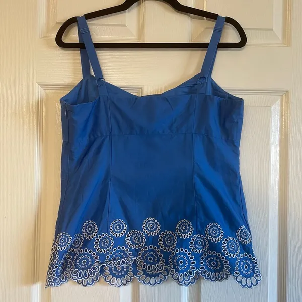 Ann Taylor Loft Top Womens Blue Blouse White Embroider Eyelet Circle Shirt Sz 10 - Image 5
