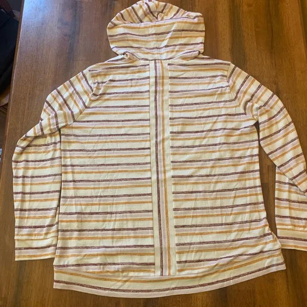 Market & Spruce hoodie women’s XL cream maroon orange stripe front pocke… - Image 4
