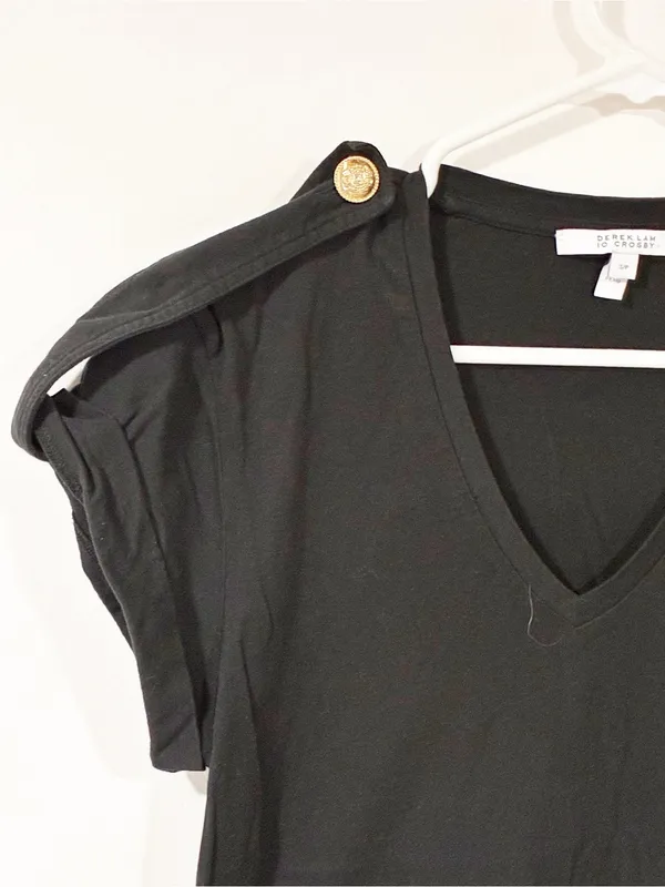 Derek Lam 10 Crosby Black V-Neck Roll Tab Sleeve T-Shirt Size Small - Image 2