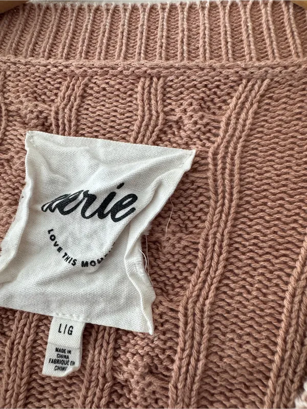 Aerie Washed Brown Cropped Cable Knit Sweater - Image 6