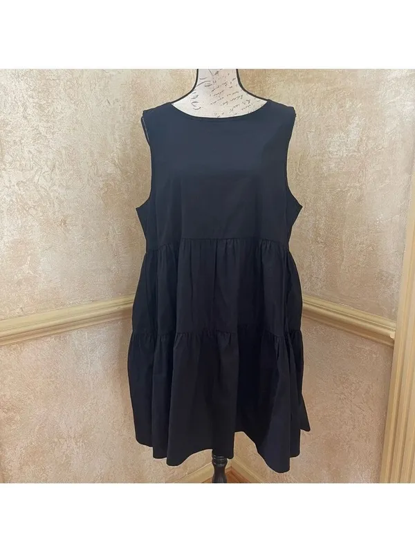 Vila Clothes black tiered sleeveless midi dress cotton blend New Sz 12 - 14 - Image 3