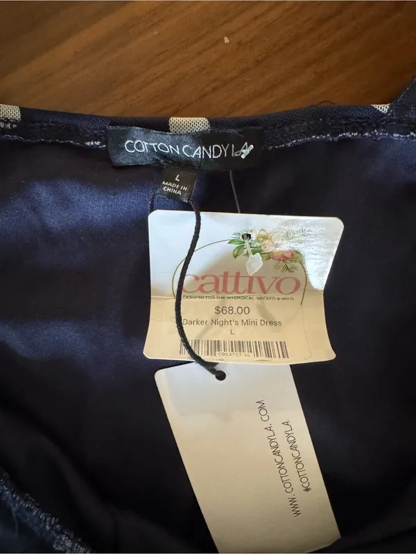 Cotton Candy LA Navy Polka Dot Ruched Mini Dress NWT Size Large - Image 3