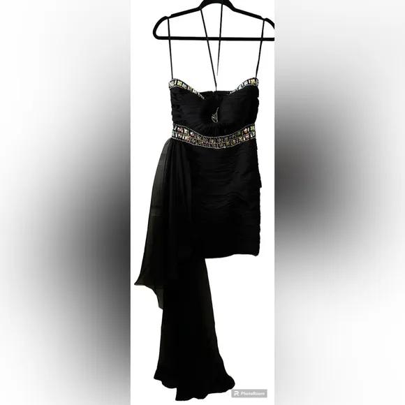 Jolene Chiffon Strapless‎ Jeweled Chiffon Tail Ruched Cocktail Dress Sz 6 $390 - Image 3