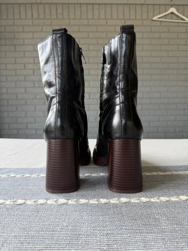 Marc Fisher Black Leather Abitha Block Heels Ankle Booties Size 8 Y2K - Image 3
