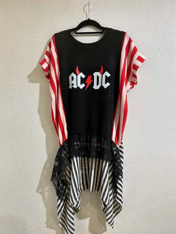 AC/DC Graphic Black & Red Tunic Top with Lace Hem - Image 3